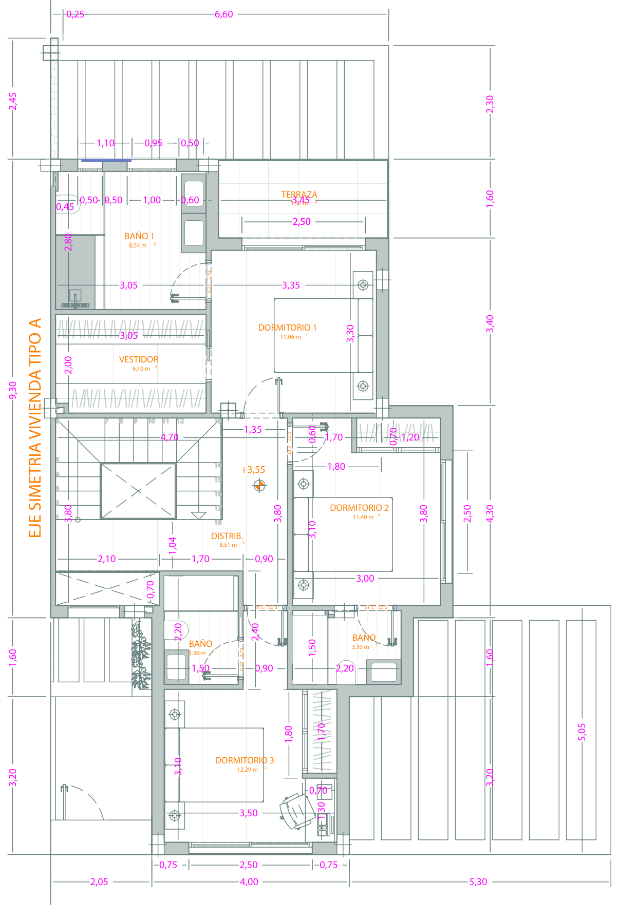 Plano planta alta Vivienda Tipo A